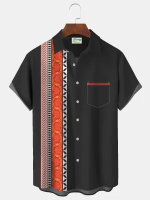Alohadaddy Vintage Bowling Ethnic Print Beach Men's Hawaiian Oversized Shirt With Pocket