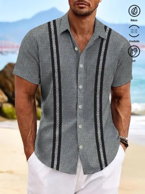 Alohadaddy Vintage Bowling Ethnic Print Beach Men's Hawaiian Oversized Short Sleeve Shirt with Pockets