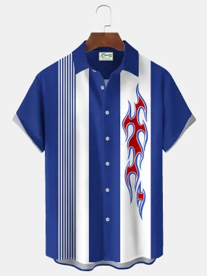 Alohadaddy Vintage Bowling Flame Print Chest Pocket Shirt Plus Size Men's Shirt Big Tall