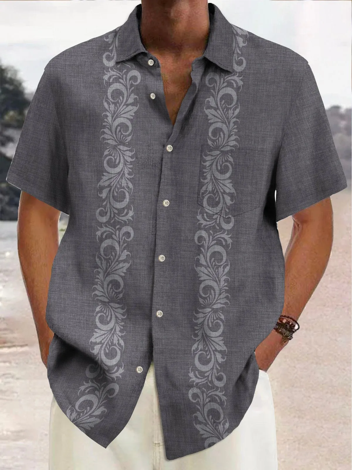 Alohadaddy Vintage Bowling Floral Print Men's Chest Pocket Stretch Guevara Shirt Big Tall