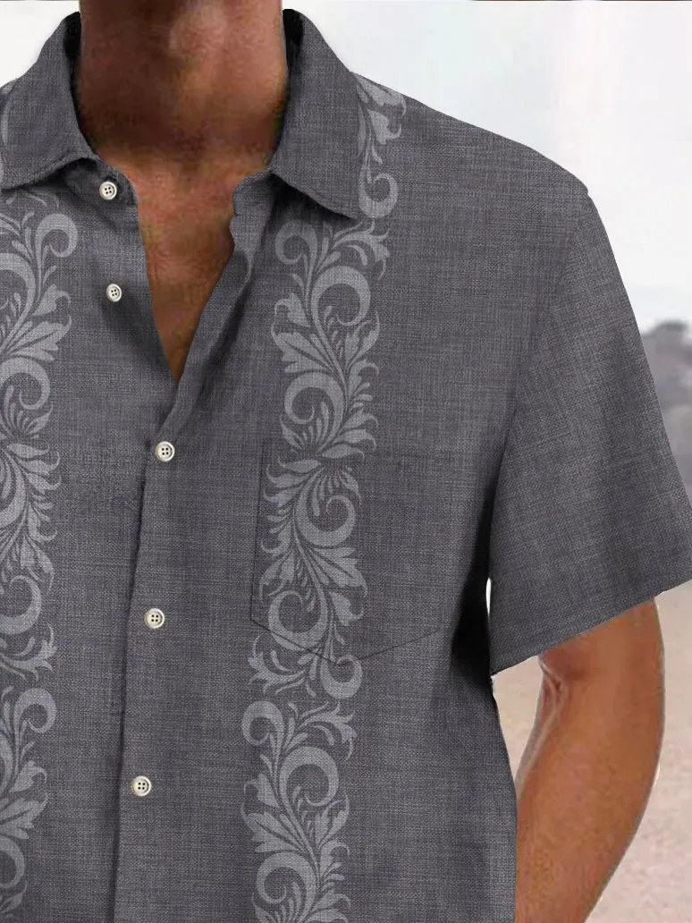 Alohadaddy Vintage Bowling Floral Print Men's Chest Pocket Stretch Guevara Shirt Big Tall
