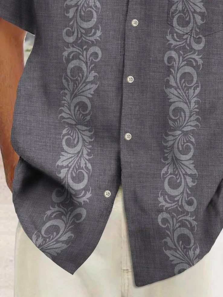 Alohadaddy Vintage Bowling Floral Print Men's Chest Pocket Stretch Guevara Shirt Big Tall