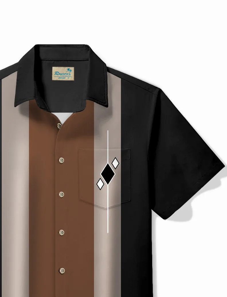 Alohadaddy Vintage Bowling Geometric Diamond Print Chest Pocket Shirt Plus Size Men's Shirt