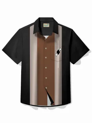 Alohadaddy Vintage Bowling Geometric Diamond Print Chest Pocket Shirt Plus Size Men's Shirt