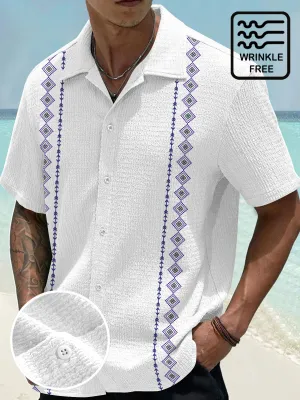 Alohadaddy Vintage Bowling Geometric Print Men's Seersucker Stretch Shirt Big Tall