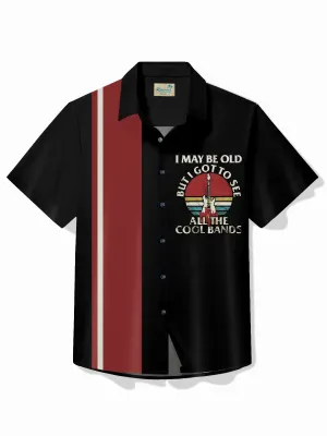 Alohadaddy Vintage Bowling Men's Hawaiian Shirt Musical Guitar Print Pocket Camping Shirt