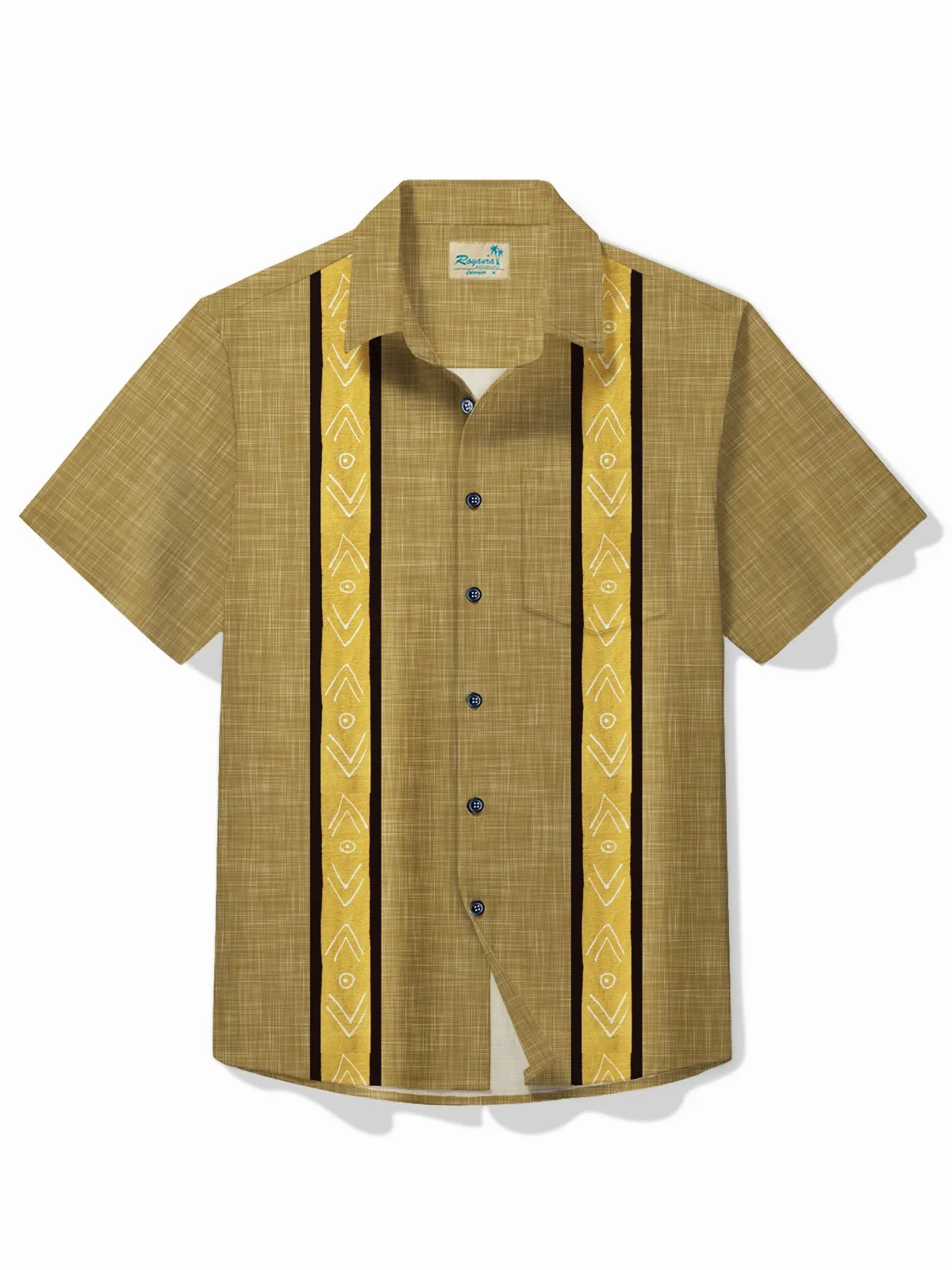 Alohadaddy Vintage Bowling Men's Hawaiian Shirt Stripe Print Guayabera Pocket Camping Shirt