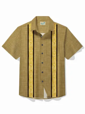 Alohadaddy Vintage Bowling Men's Hawaiian Shirt Stripe Print Guayabera Pocket Camping Shirt
