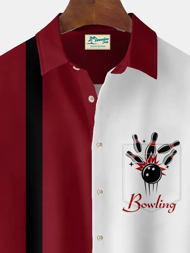 Alohadaddy Vintage Bowling Print Chest Pocket Men's High Shirt Big Tall