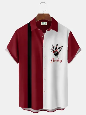 Alohadaddy Vintage Bowling Print Chest Pocket Men's High Shirt Big Tall