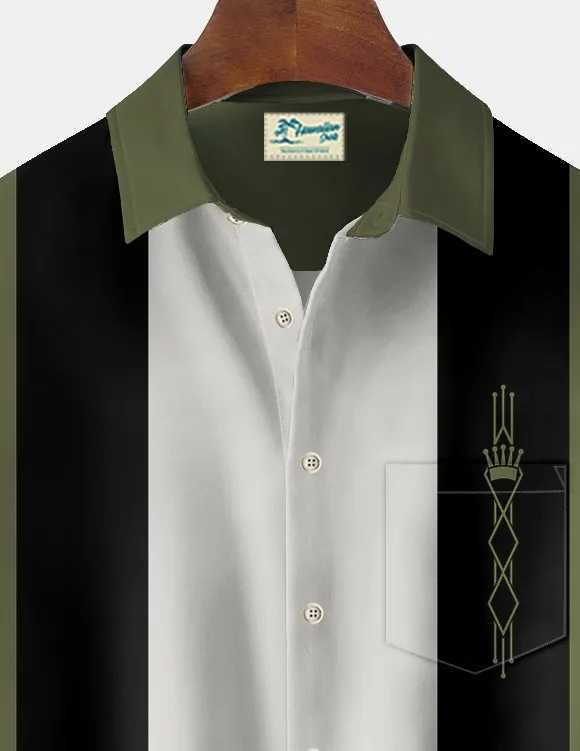 Alohadaddy Vintage Bowling Stripe Art Print Chest Pocket Men's Tall Shirt Big Tall