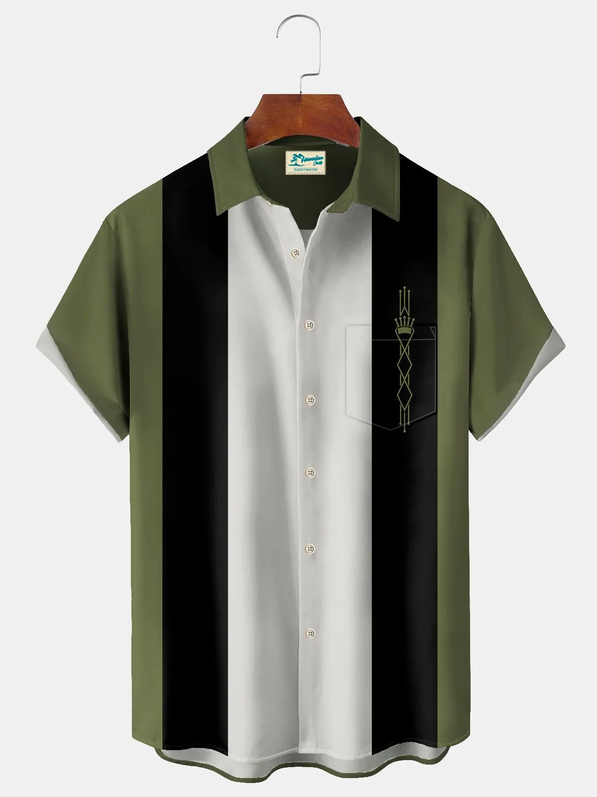 Alohadaddy Vintage Bowling Stripe Art Print Chest Pocket Men's Tall Shirt Big Tall