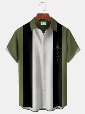 Alohadaddy Vintage Bowling Stripe Art Print Chest Pocket Men's Tall Shirt Big Tall