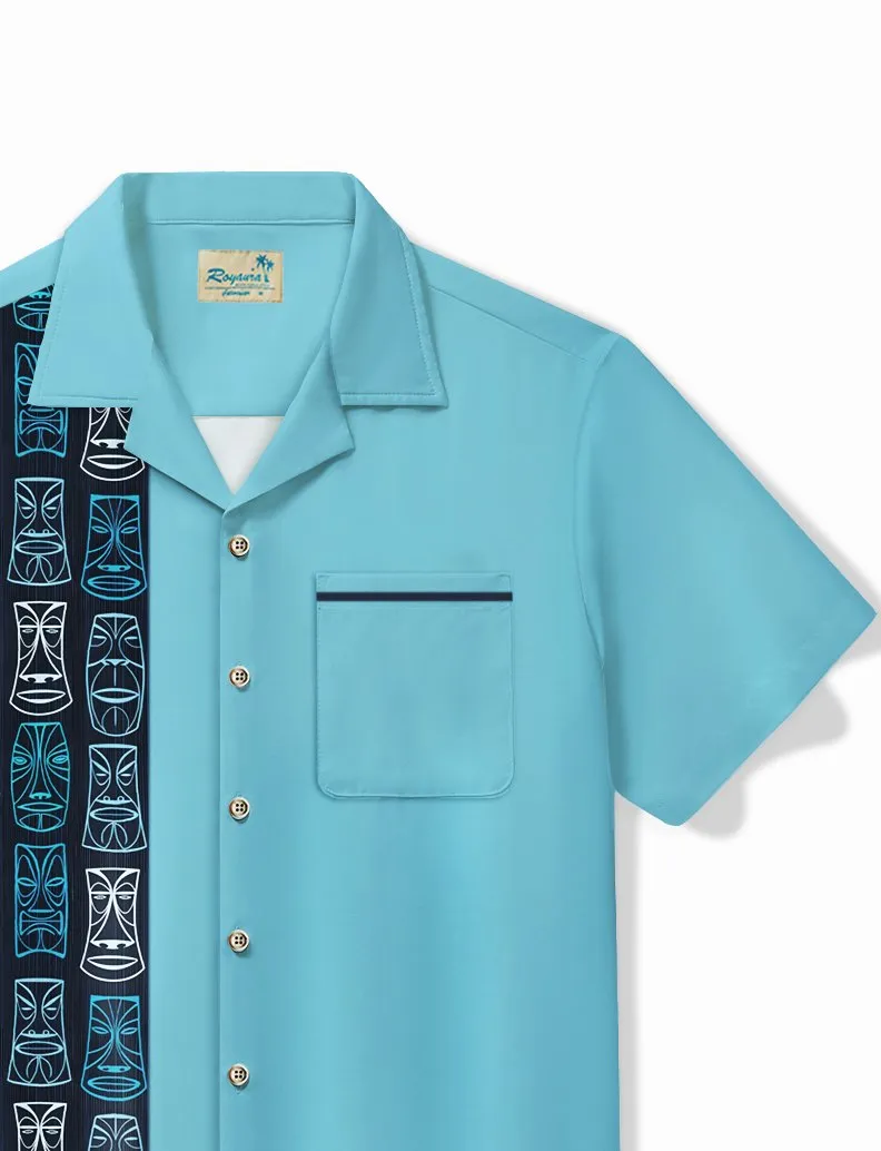 Alohadaddy Vintage Bowling Tiki Print Chest Pocket Shirt Plus Size Men's Shirt