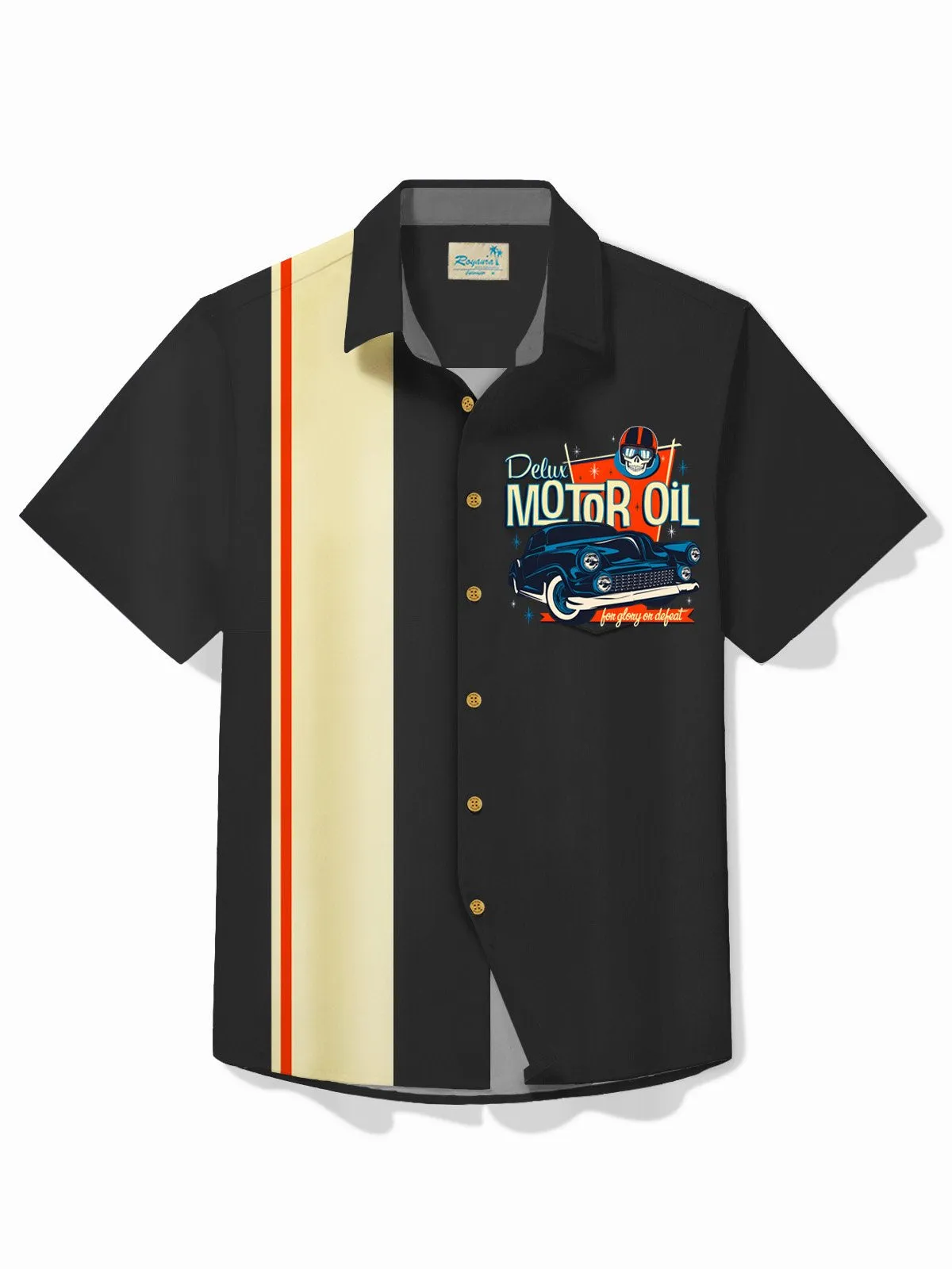 Alohadaddy Vintage Classic Car Blue Men's Bowling Shirt Easy Care Camp Pocket Shirt Big Tall