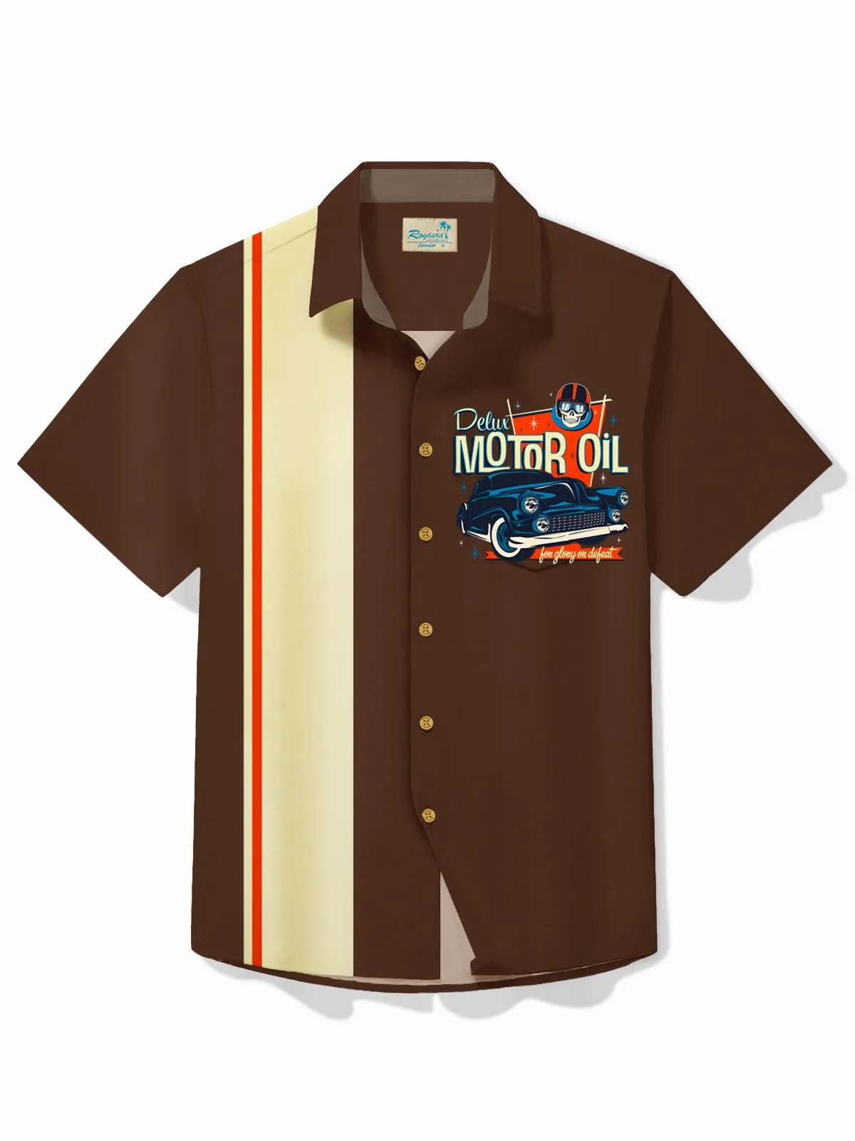 Alohadaddy Vintage Classic Car Blue Men's Bowling Shirt Easy Care Camp Pocket Shirt Big Tall