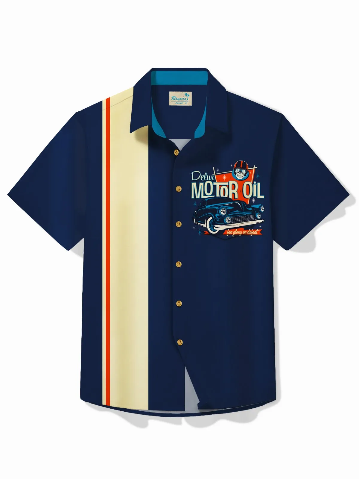 Alohadaddy Vintage Classic Car Blue Men's Bowling Shirt Easy Care Camp Pocket Shirt Big Tall