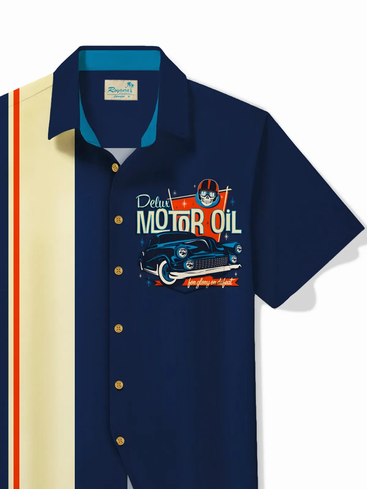 Alohadaddy Vintage Classic Car Blue Men's Bowling Shirt Easy Care Camp Pocket Shirt Big Tall