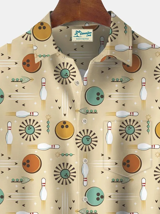 Alohadaddy Vintage Geometric Bowling Print Chest Pocket Men's Tall Shirt Big Tall