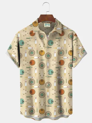 Alohadaddy Vintage Geometric Bowling Print Chest Pocket Men's Tall Shirt Big Tall