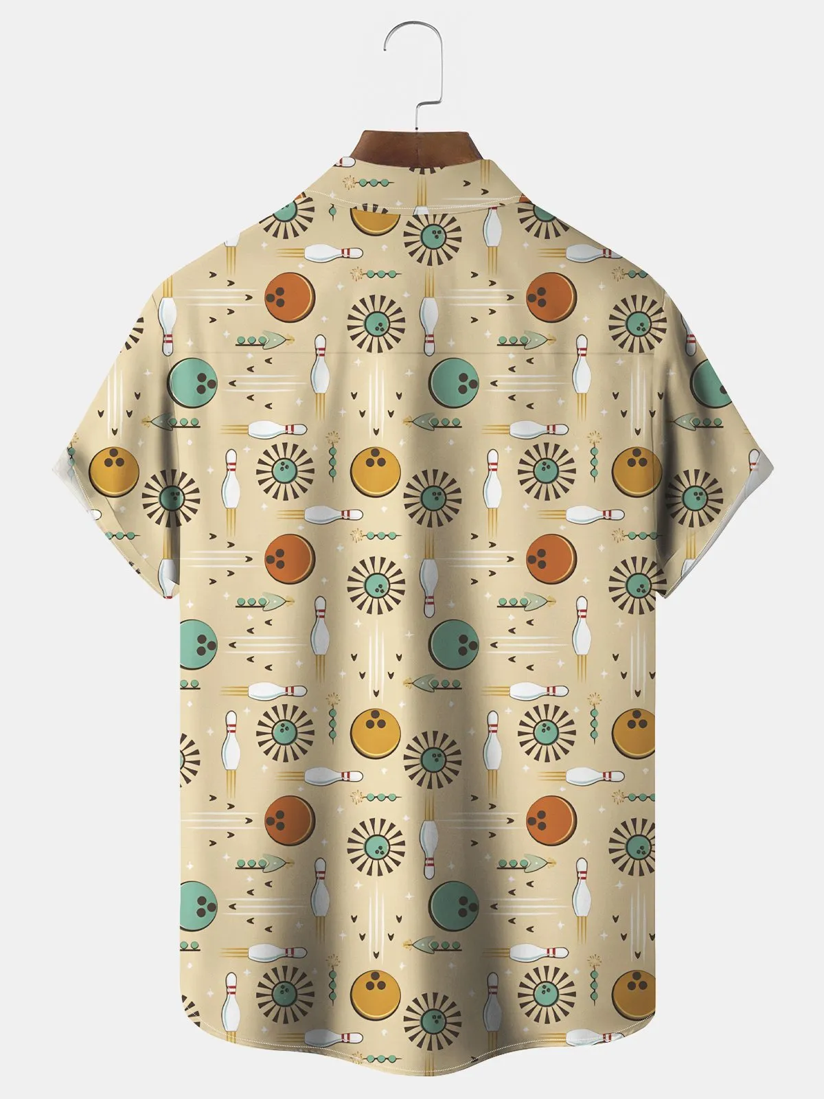 Alohadaddy Vintage Geometric Bowling Print Chest Pocket Men's Tall Shirt Big Tall