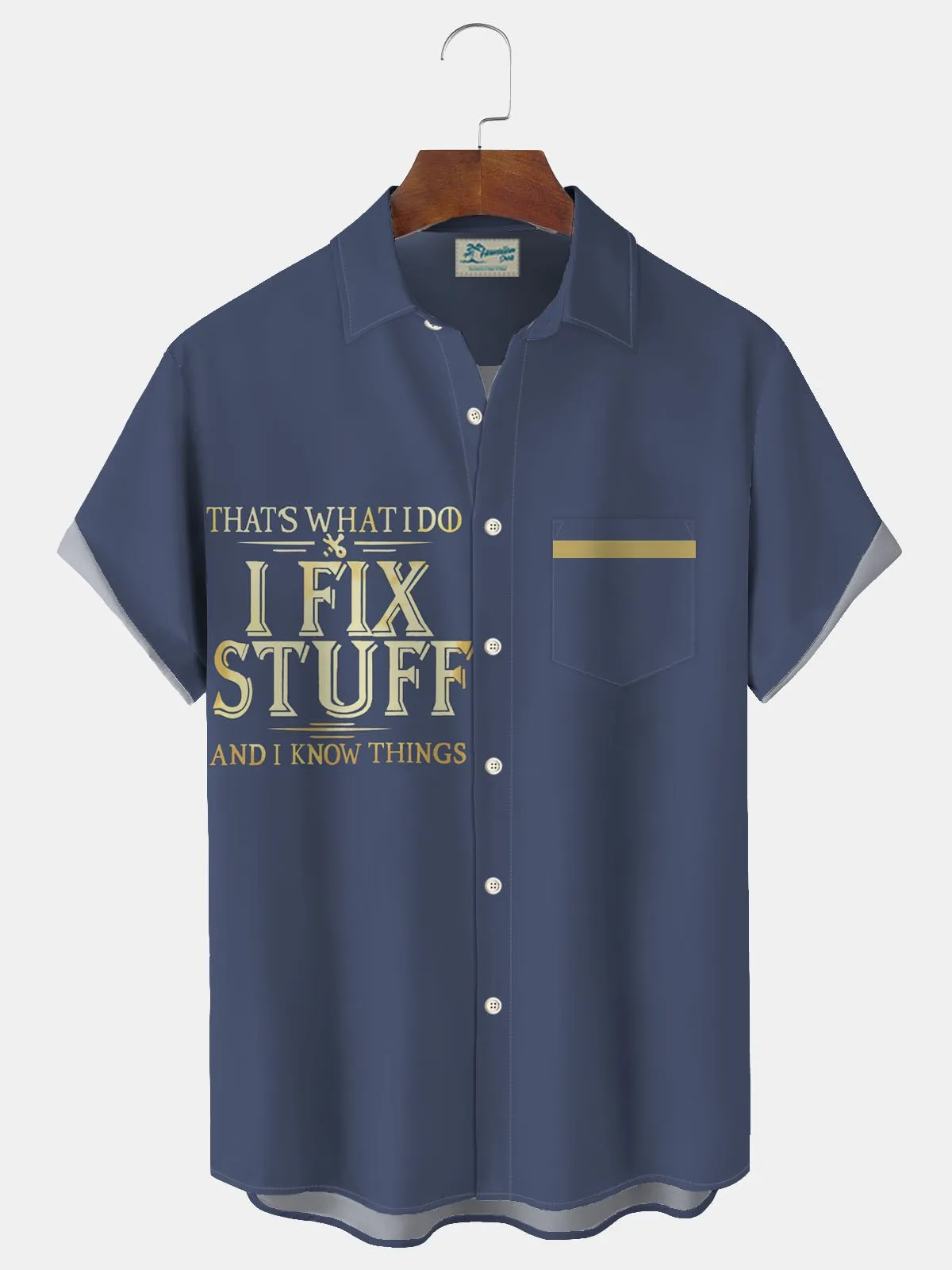 Alohadaddy Vintage I Fix Stuff Print Men's Button Pocket Shirt