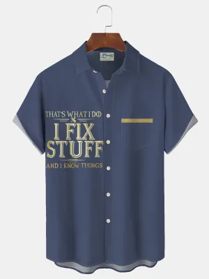 Alohadaddy Vintage I Fix Stuff Print Men's Button Pocket Shirt