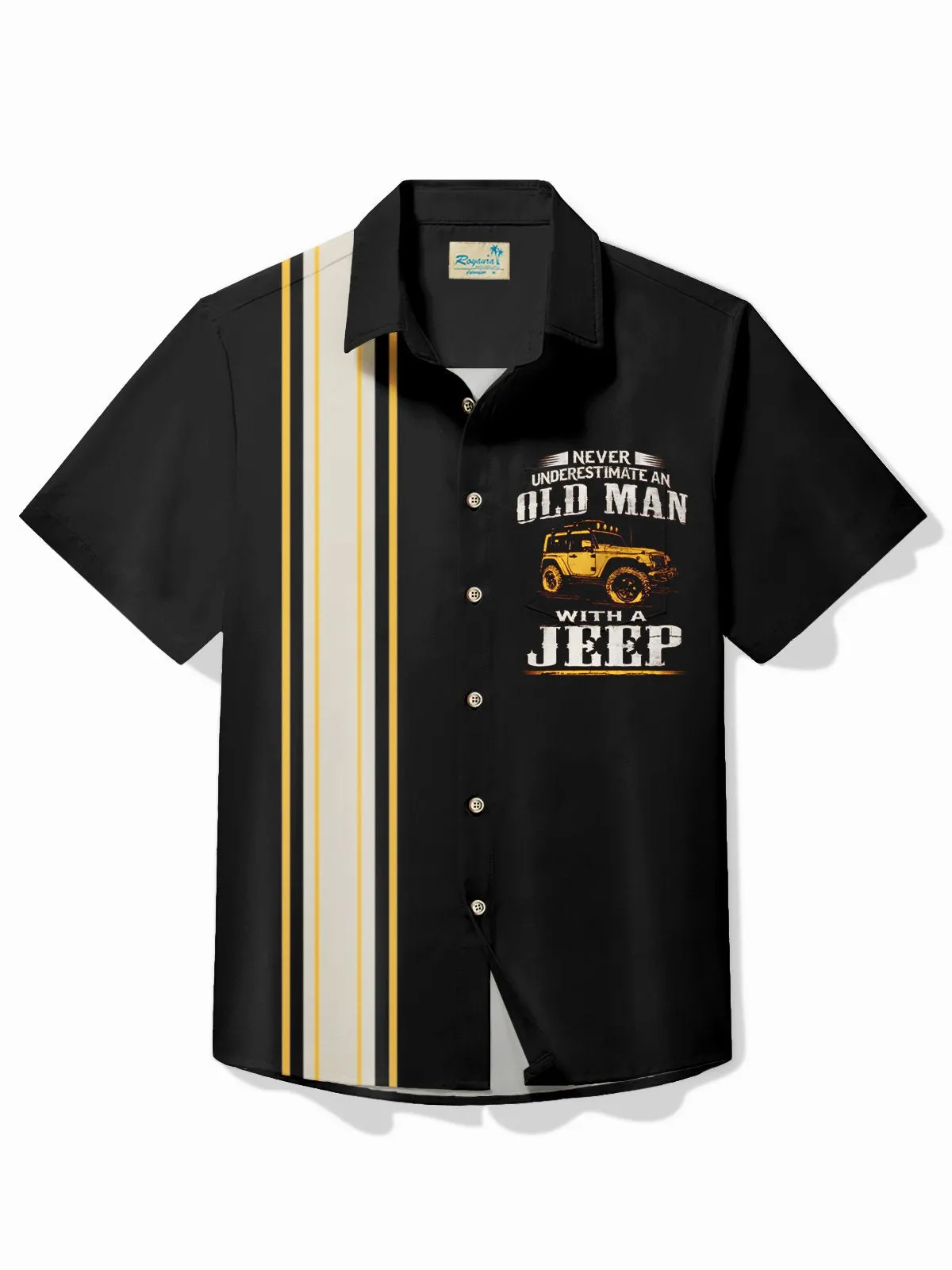 Alohadaddy Vintage Jeep Bowling “Never Underestimate An Old Man With A Jeep” Print Men's Button Pocket Shirt