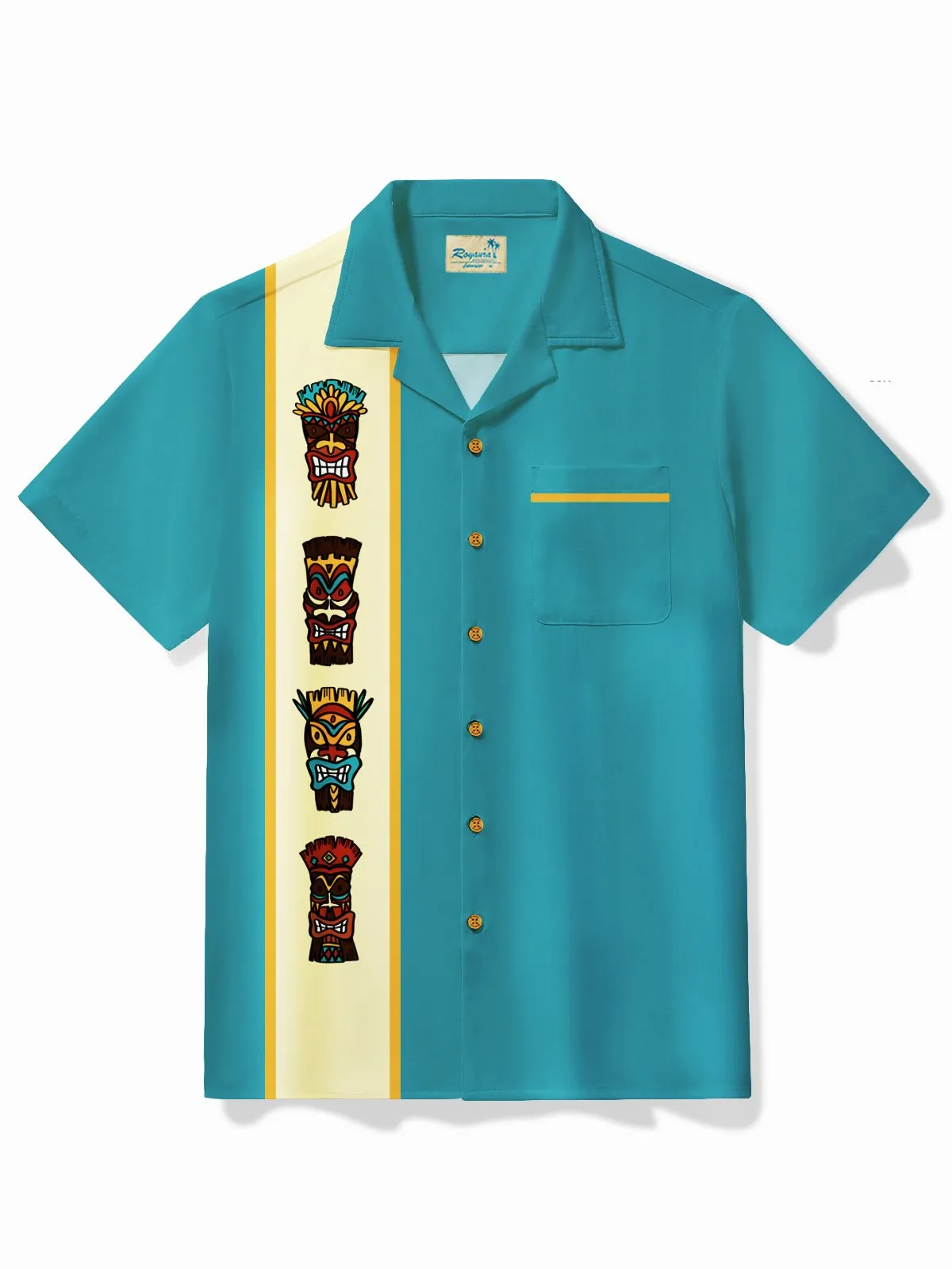 Alohadaddy Vintage Men's Bowling Shirt Stretch TIKI Totem Art Cartoon Pocket Camp Shirt Big Tall
