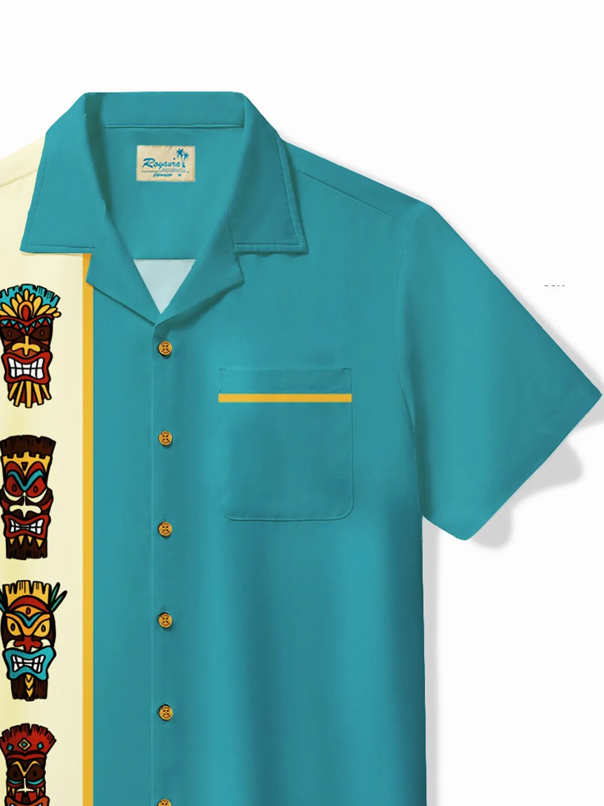 Alohadaddy Vintage Men's Bowling Shirt Stretch TIKI Totem Art Cartoon Pocket Camp Shirt Big Tall