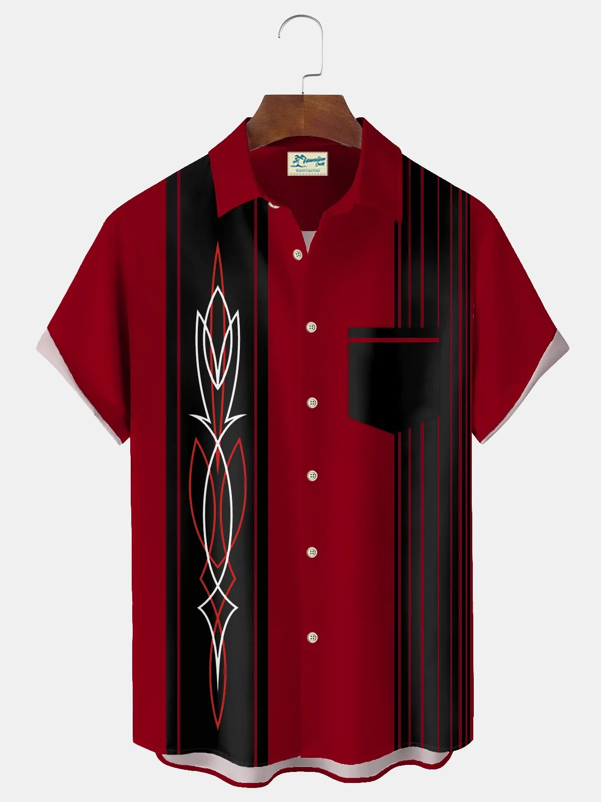 Alohadaddy Vintage Pinstripe Bowling Print Chest Pocket Shirt Plus Size Men's Shirt Big Tall