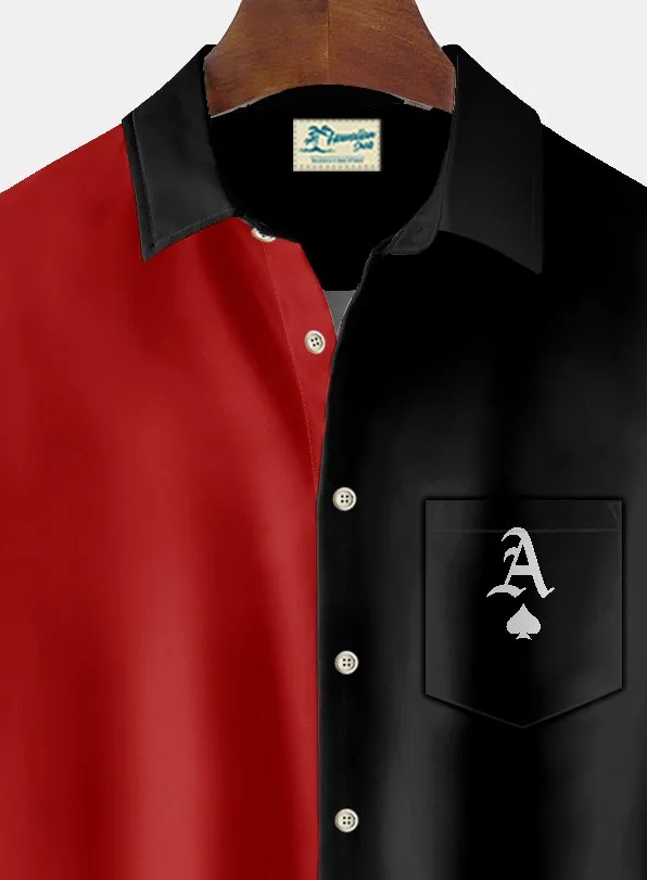 Alohadaddy Vintage Playing Card Print Chest Pocket Men's Tall Shirt Big Tall