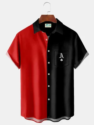 Alohadaddy Vintage Playing Card Print Chest Pocket Men's Tall Shirt Big Tall