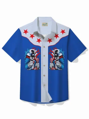 Alohadaddy Vintage Skull Cartoon Print Chest Pocket Shirt Plus Size Men's Shirt