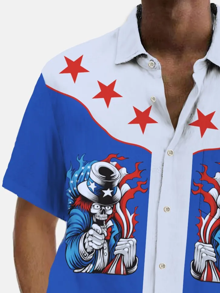 Alohadaddy Vintage Skull Cartoon Print Chest Pocket Shirt Plus Size Men's Shirt