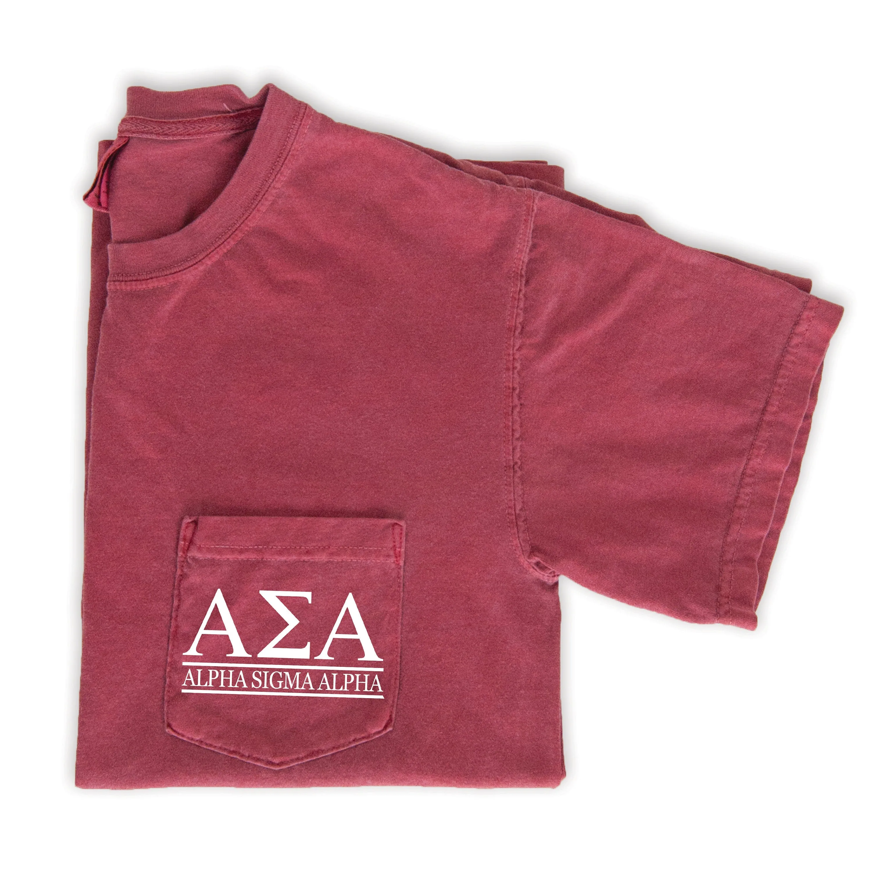 Alpha Sigma Alpha Block Letters Pocket Tee - Crimson