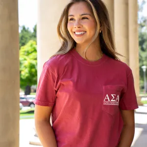 Alpha Sigma Alpha Block Letters Pocket Tee - Crimson