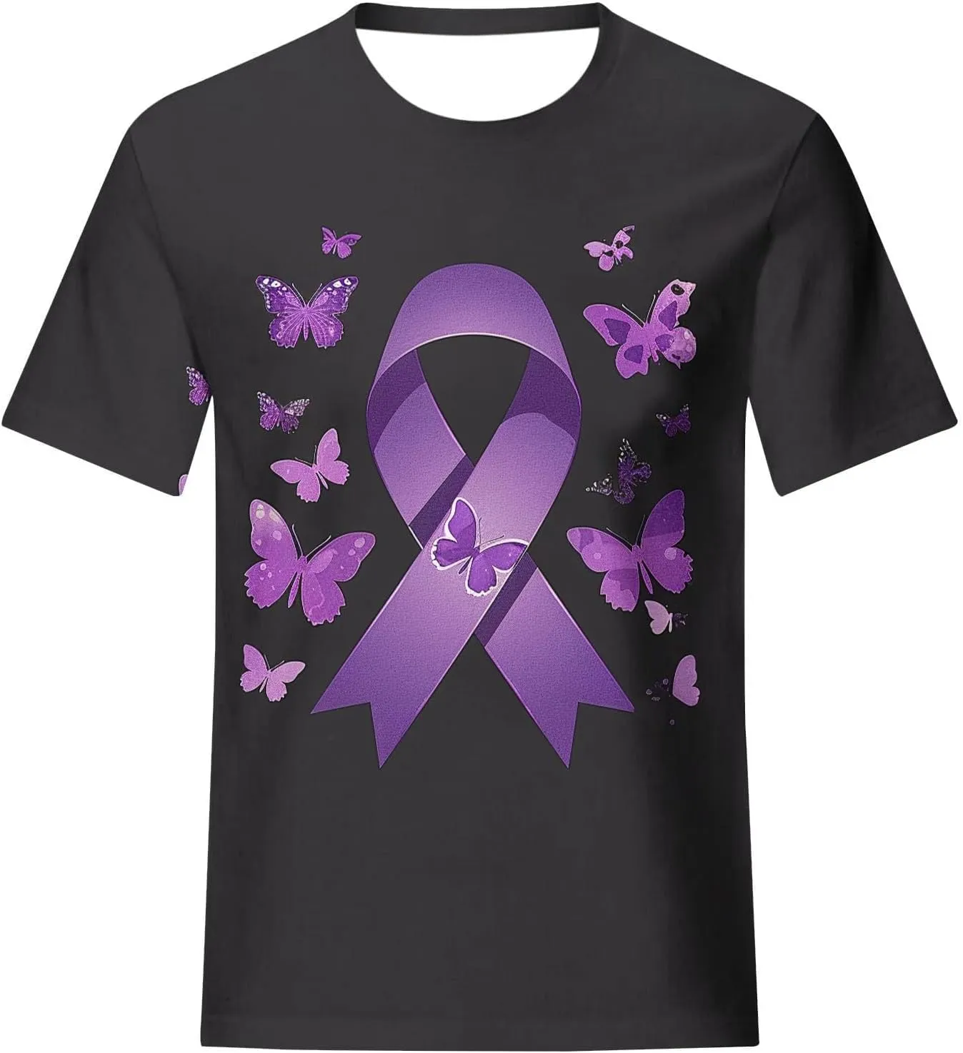 Alzheimers Awareness Shirts Women Crewneck Floral Print Graphic Tee Casual Summer Tops Short Sleeve Loose Comfy T Shirts