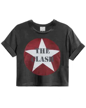Amplified The Clash Logo Charcoal Women's Ladies Cropped Tee T-Shirt