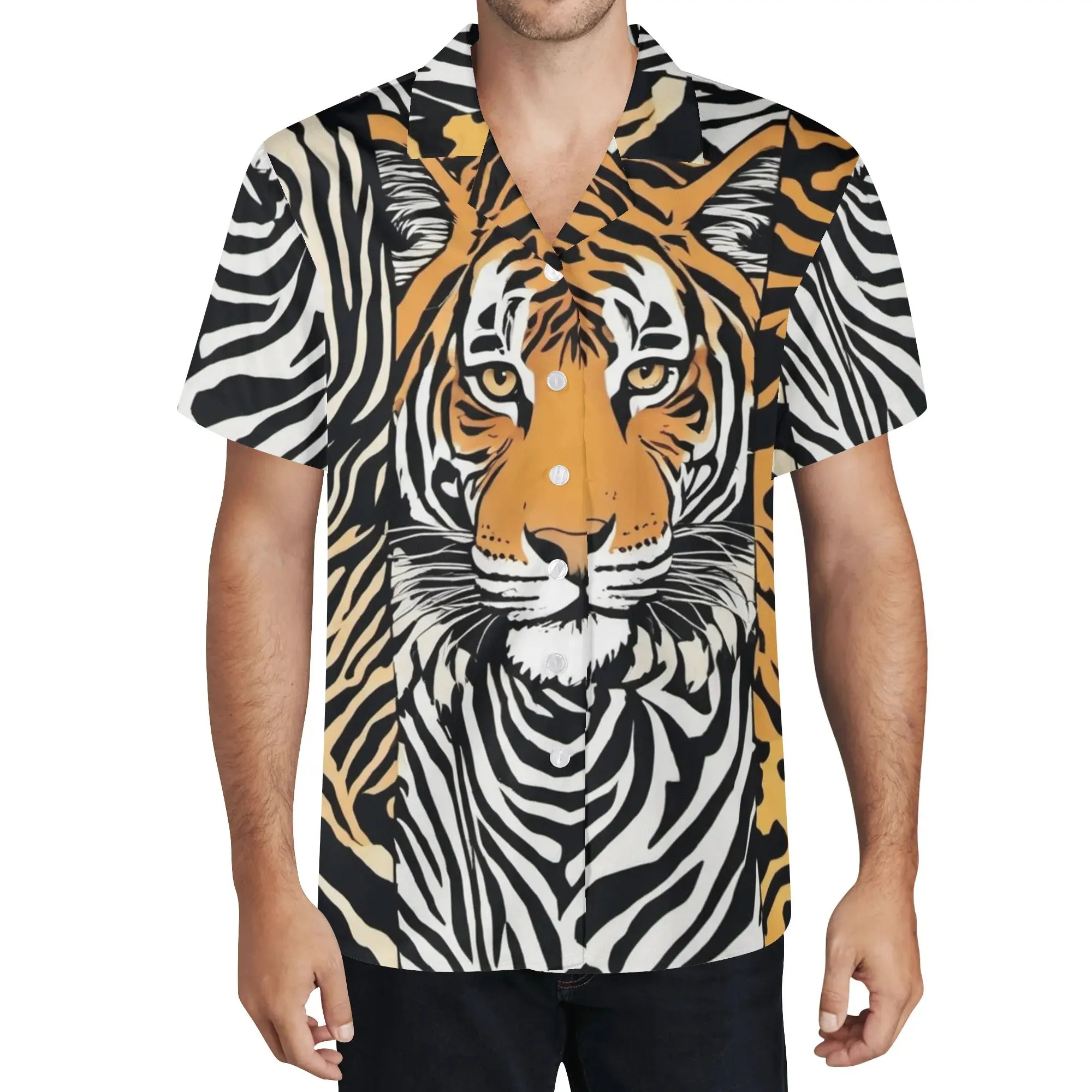 Animal Face Mens Casual Hawaiian Shirt|Resort Wear