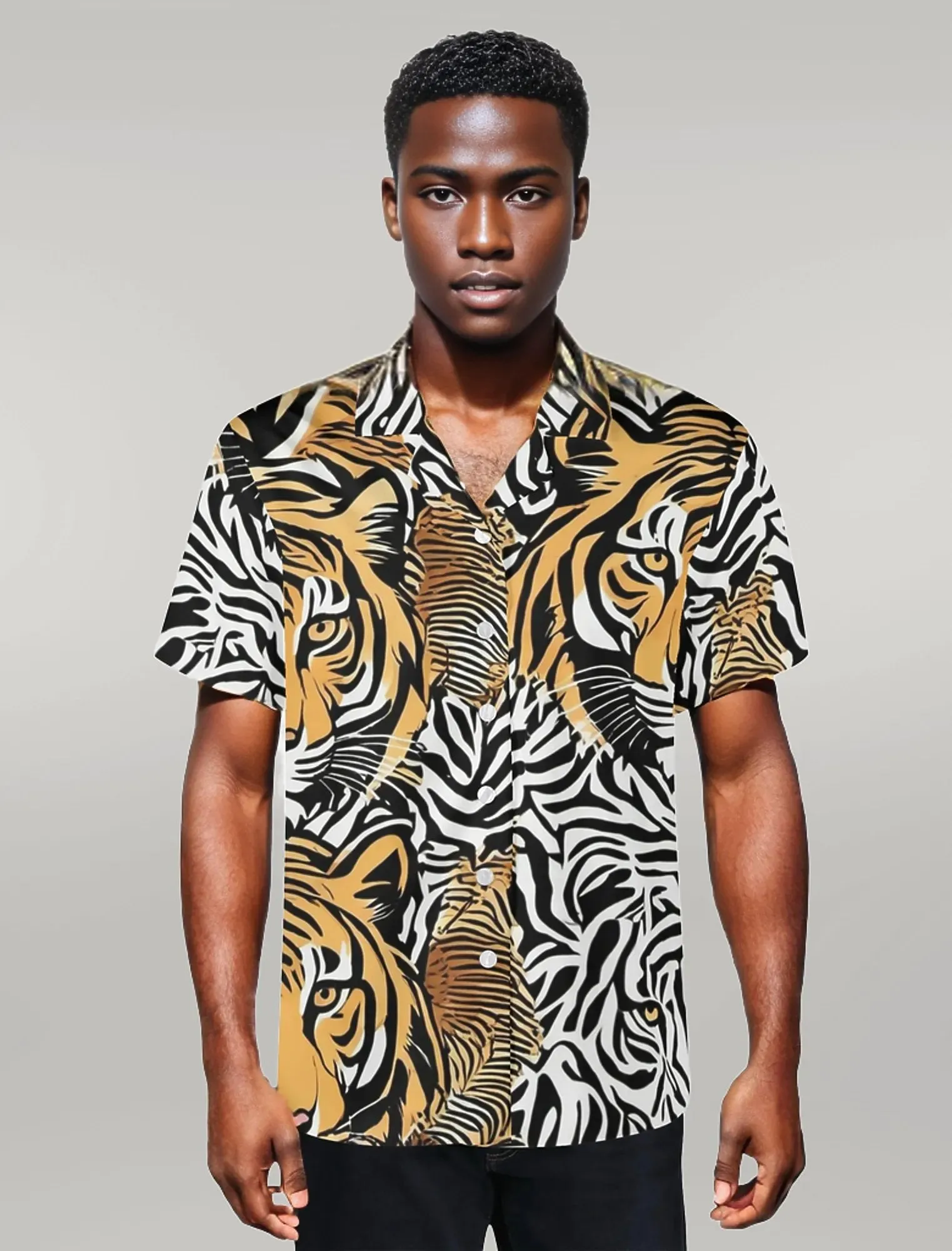 Animal Face Mens Casual Hawaiian Shirt|Resort Wear