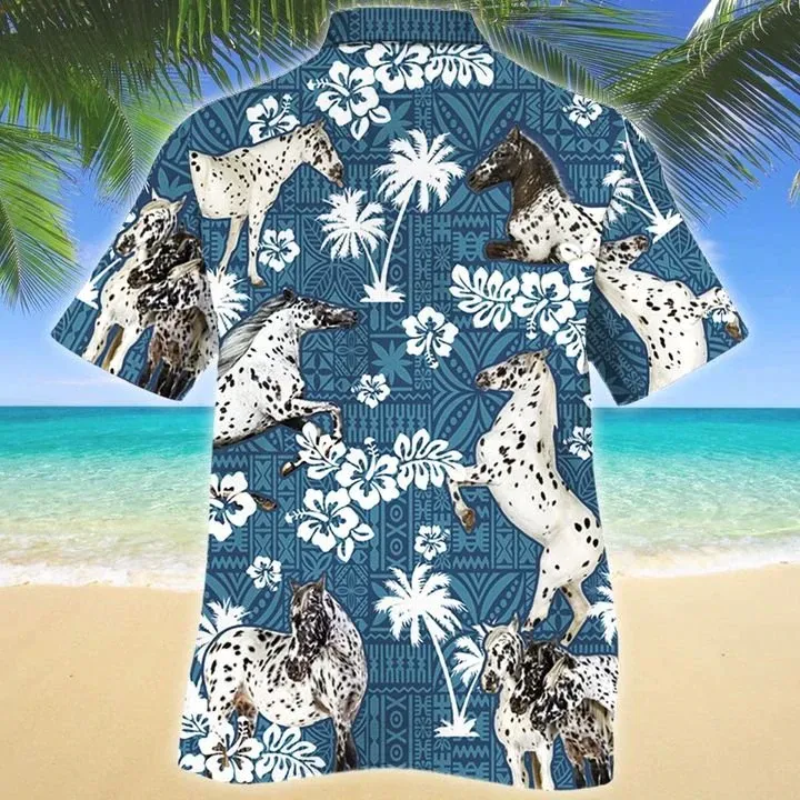 Appaloosa Horse Blue Tribal Pattern Hawaiian Shirt, Horse Hawaiian shirts for men, Women