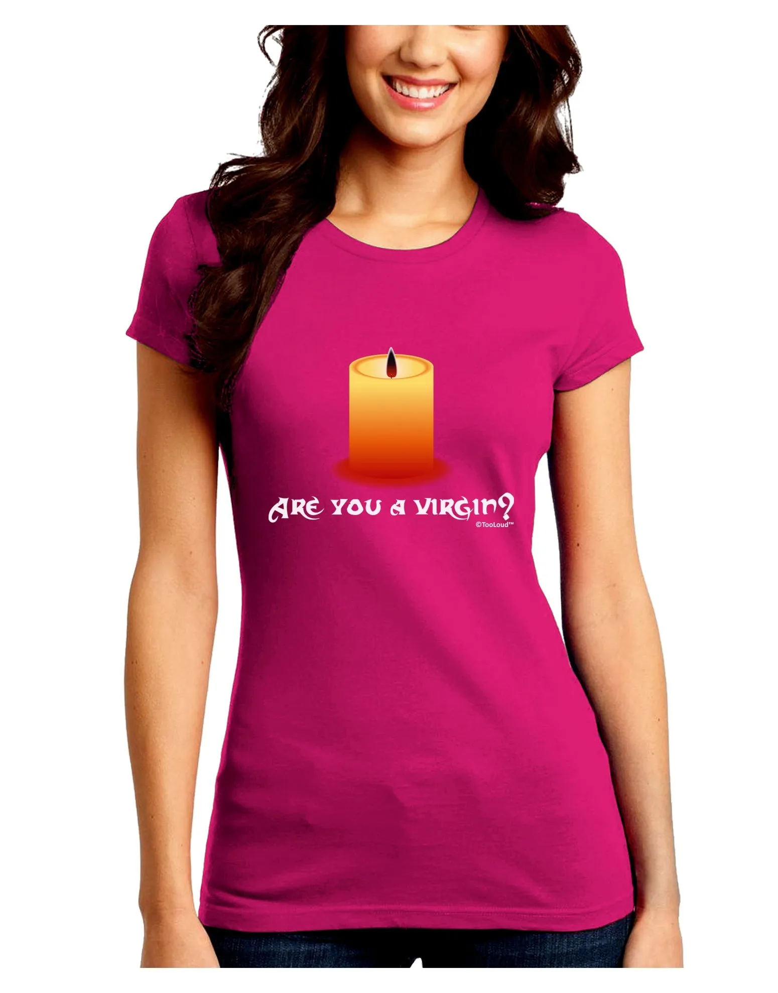 Are You A Virgin - Black Flame Candle Juniors Crew Dark T-Shirt by TooLoud
