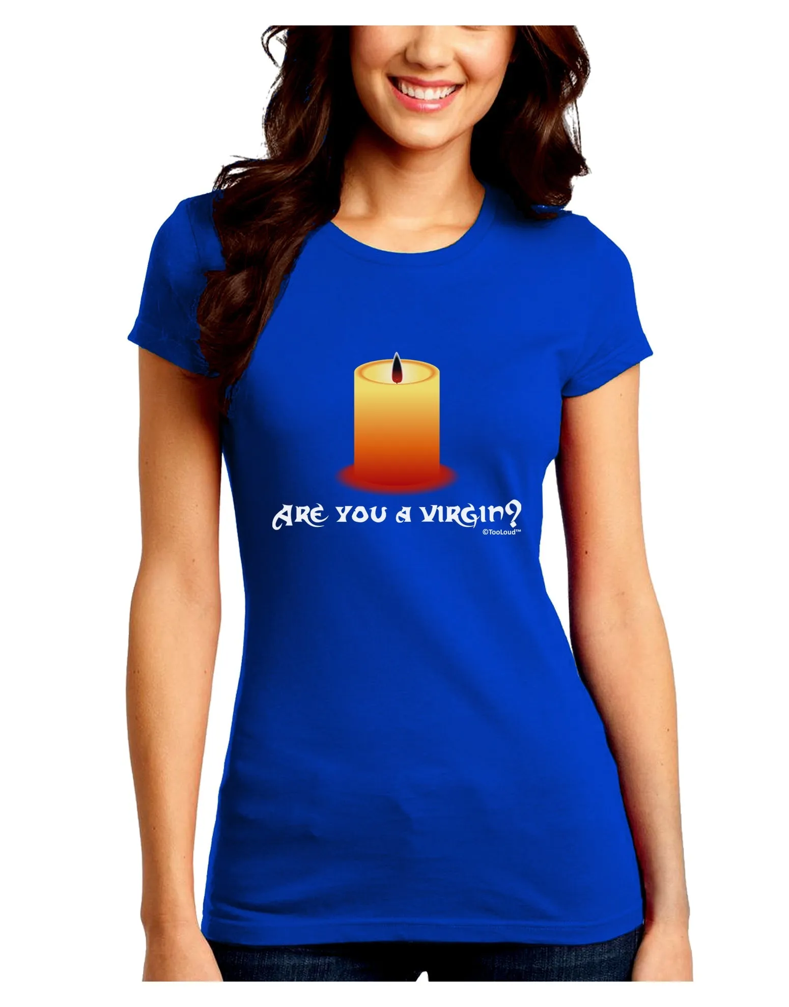 Are You A Virgin - Black Flame Candle Juniors Crew Dark T-Shirt by TooLoud