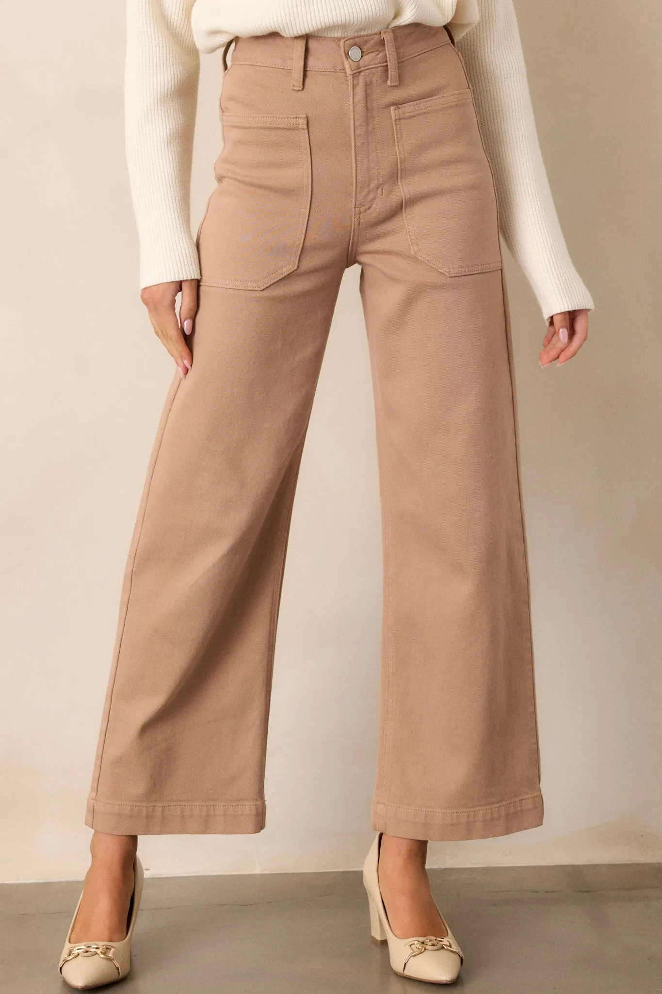 Around The City Tan Wide Leg Jeans
