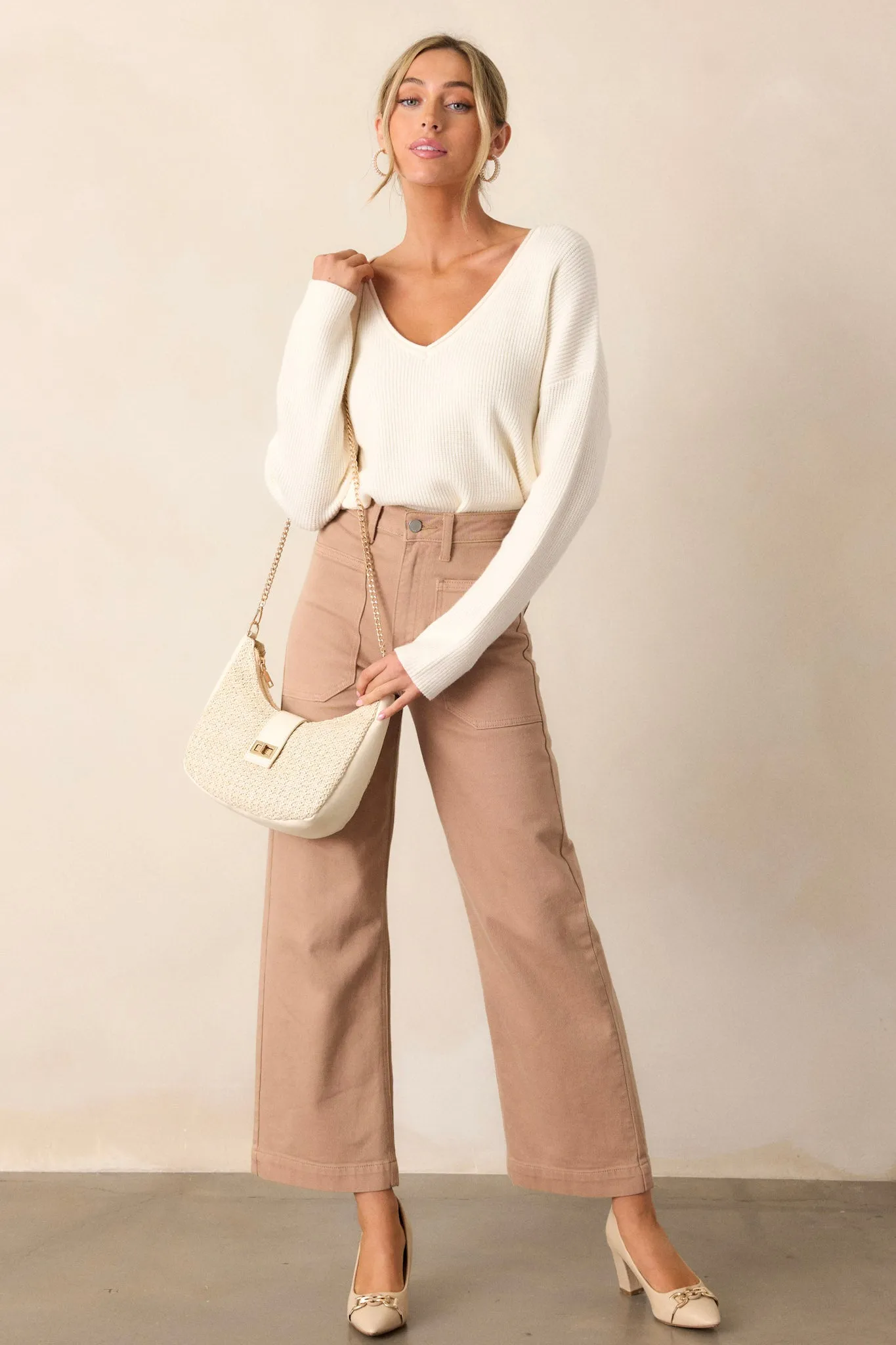 Around The City Tan Wide Leg Jeans