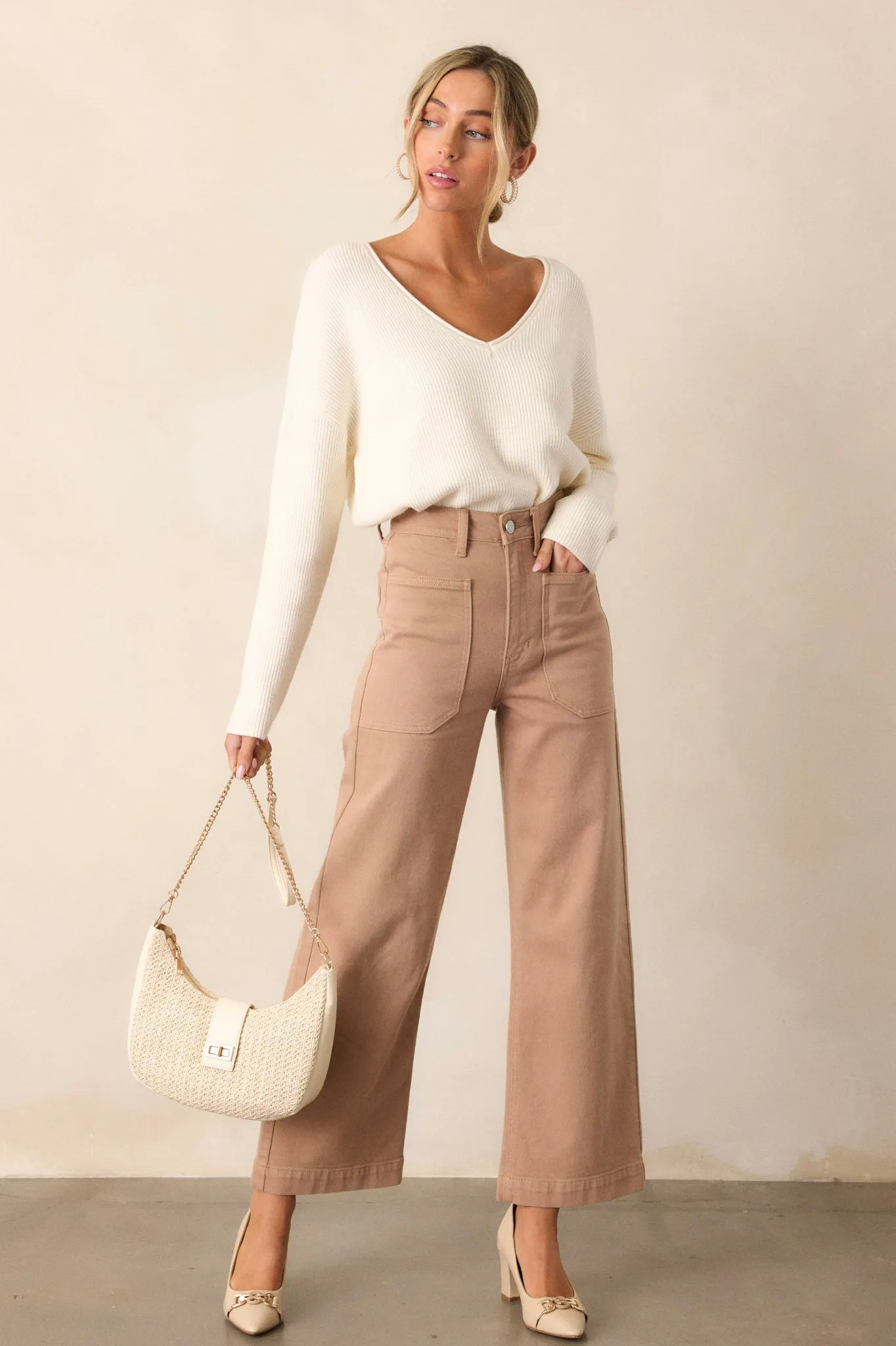 Around The City Tan Wide Leg Jeans