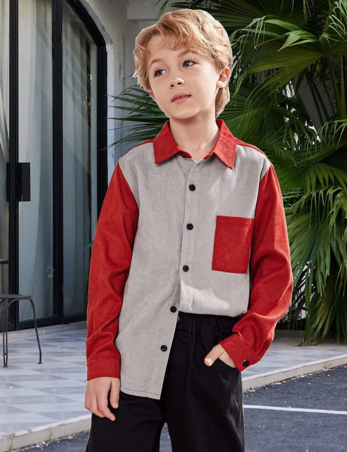 Arshiner Boys Corduroy Button Down Shirts Long Sleeve Retro Shacket Jacket Top