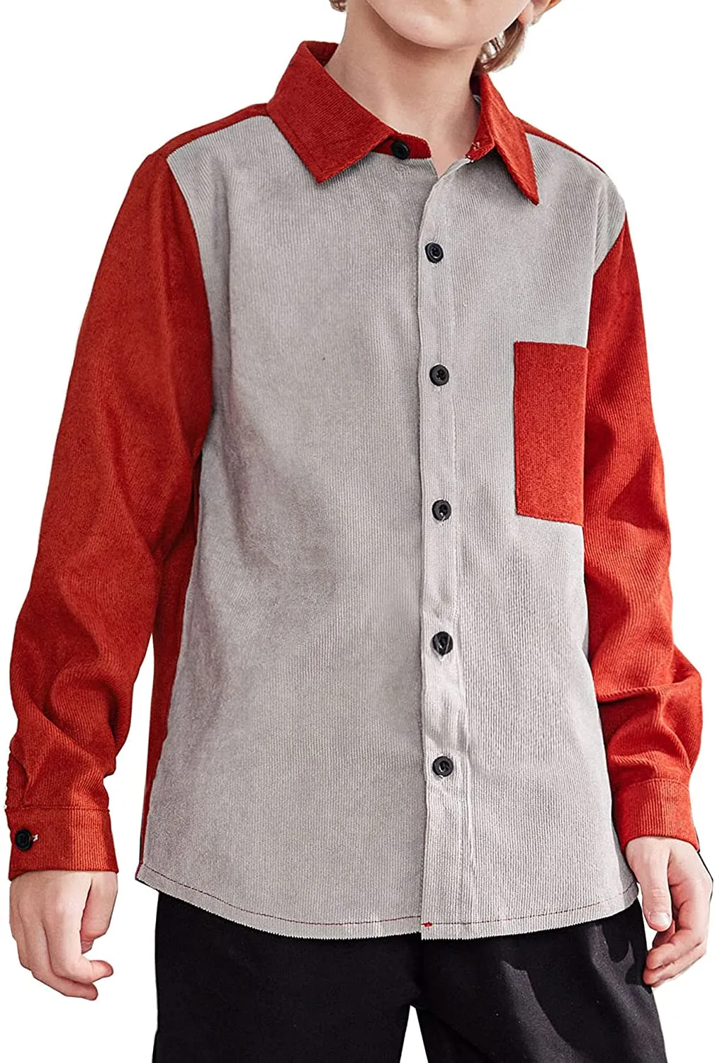 Arshiner Boys Corduroy Button Down Shirts Long Sleeve Retro Shacket Jacket Top