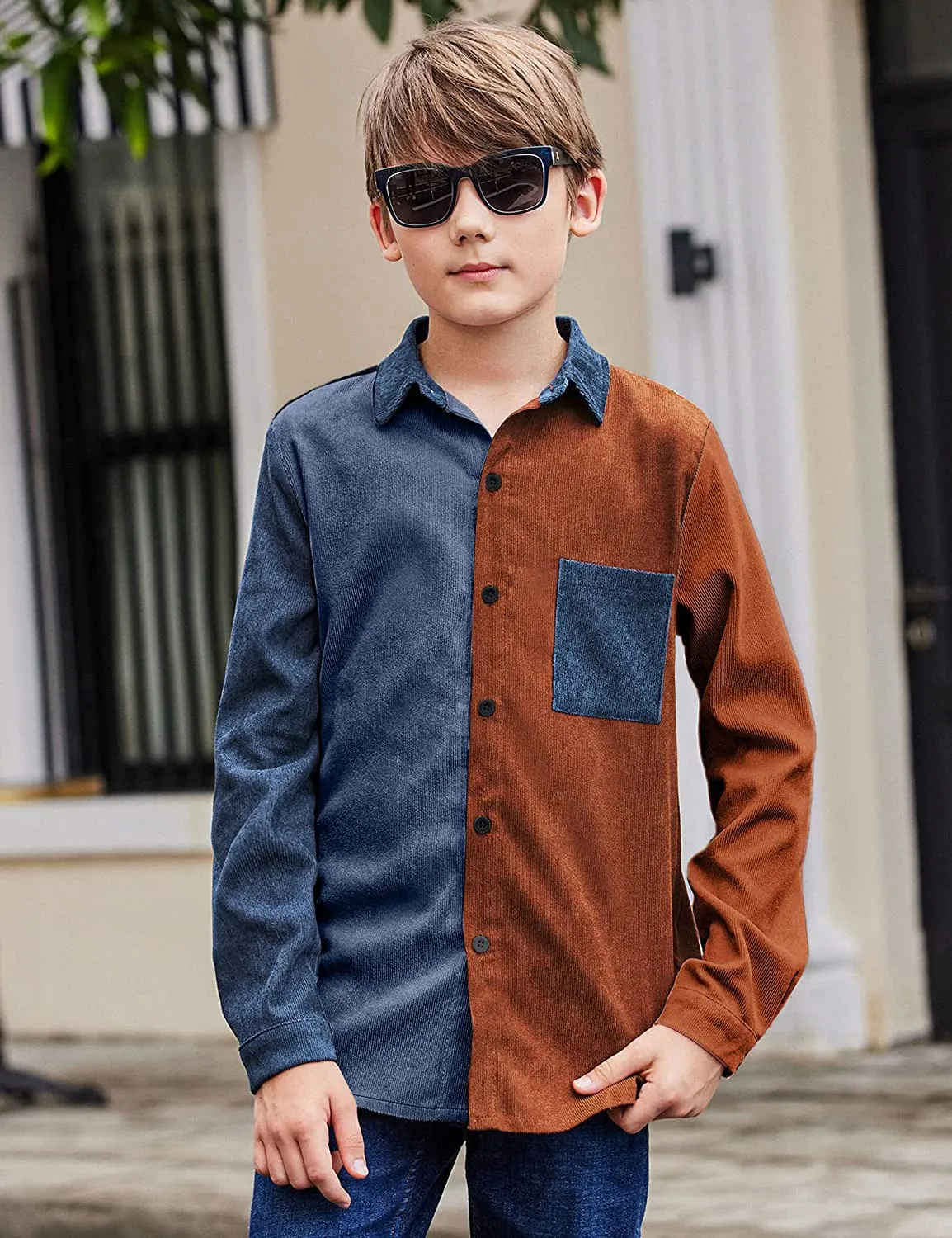 Arshiner Boys Corduroy Button Down Shirts Long Sleeve Retro Shacket Jacket Top